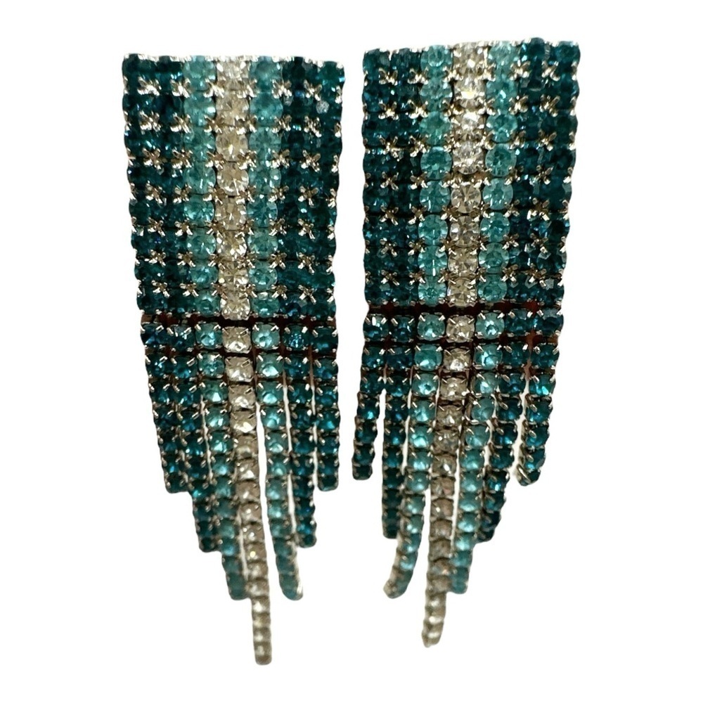 Alexa Rae Bar Dangle Sparkly Rhinestone Blue Earrings Ice Blue Silver Back